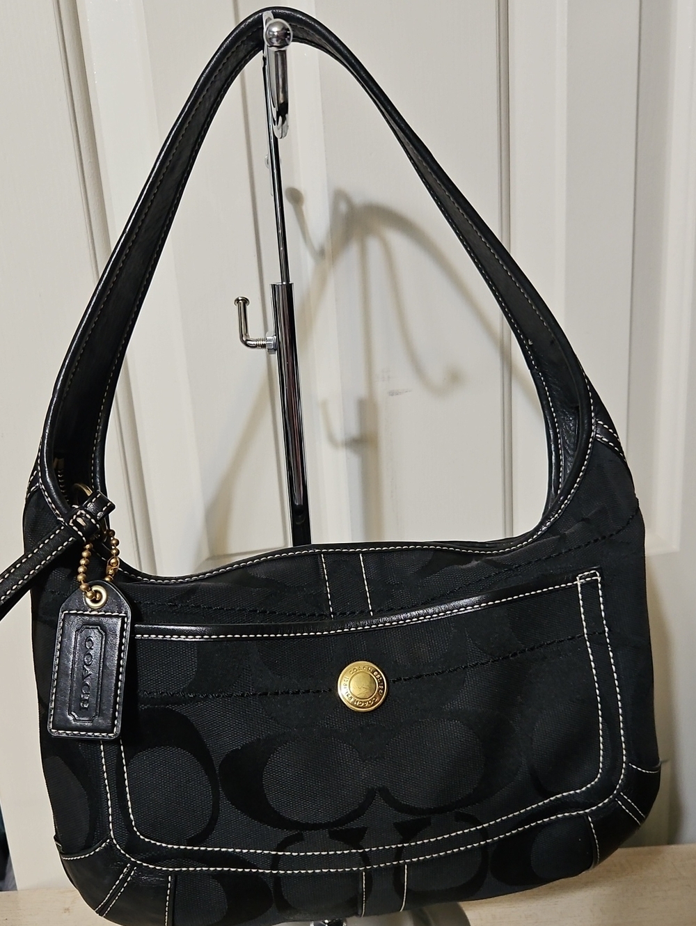 Coach EUC Y2K Black Ergo Signature  Canvas Shoulder Bag with Gold-Tone Accent
